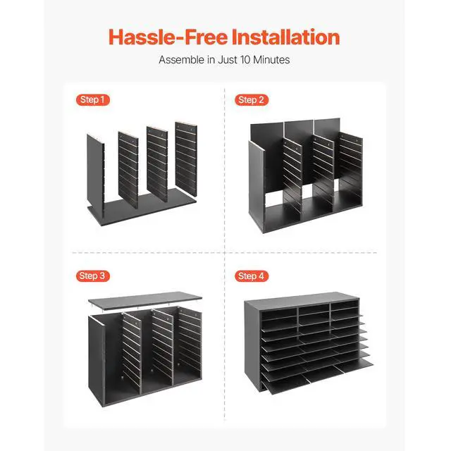 Alt view image 8 of 9 - VEVOR Literature Organizer, 27 Compartments Office Mailbox with Removable Shelves, Wooden Mailbox Sorter Particle Board Office Home Classroom Storage, File Sorter for Files, Documents, Papers, Black