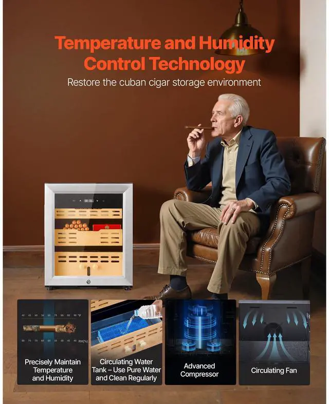 Alt view image 4 of 8 - 50L Electric Cigar Humidor Cooler Cabinet 300 Counts with Compressor Cooling