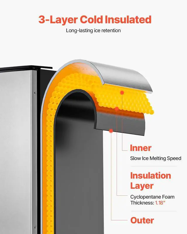 Alt view image 4 of 7 - Undercounter Built-in Ice Maker, 80 Lbs/Day Under Counter Ice Maker Machine with Reversible Door Stainless Steel, Freestanding Ice Maker for Commercial Home Kitchen, Electric Drainage