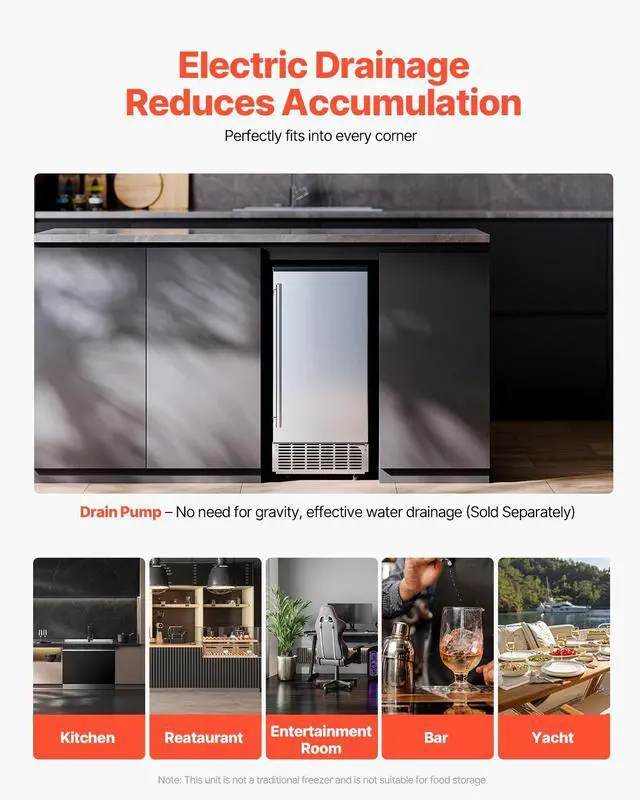 Alt view image 6 of 7 - Undercounter Built-in Ice Maker, 80 Lbs/Day Under Counter Ice Maker Machine with Reversible Door Stainless Steel, Freestanding Ice Maker for Commercial Home Kitchen, Electric Drainage