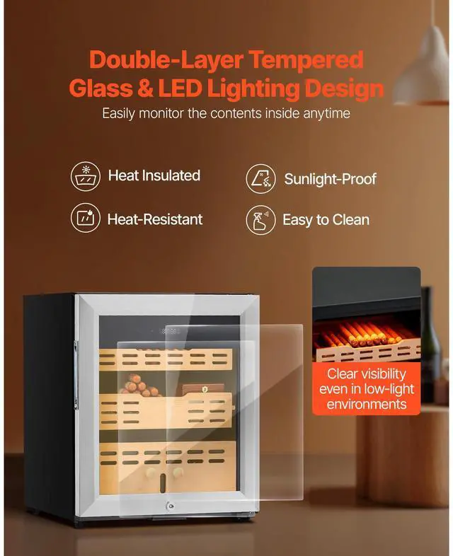 Alt view image 7 of 8 - 50L Electric Cigar Humidor Cooler Cabinet 300 Counts with Compressor Cooling