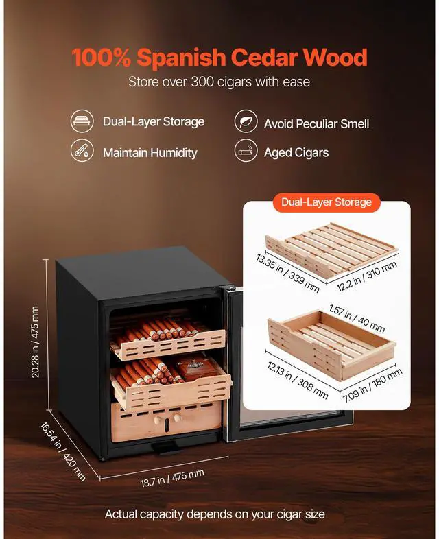 Alt view image 5 of 8 - 50L Electric Cigar Humidor Cooler Cabinet 300 Counts with Compressor Cooling