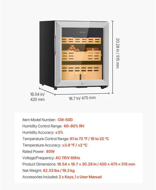 Alt view image 8 of 8 - 50L Electric Cigar Humidor Cooler Cabinet 300 Counts with Compressor Cooling