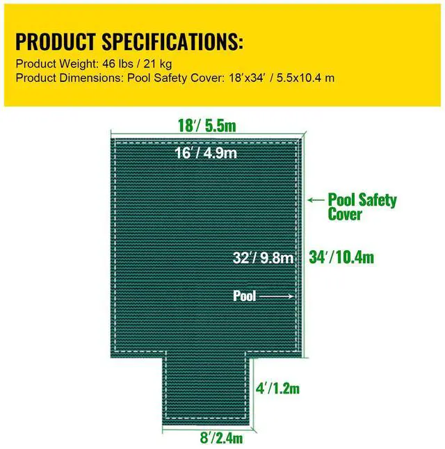 Alt view image 7 of 7 - Pool Safety Cover Fits 16x32ft Rectangle Inground Pools, Safety Pool Cover with 4x10ft Center End Step, Mesh Solid Pool Cover with Drainage Holes for Swimming Pool, Winter Safety Cover, Green