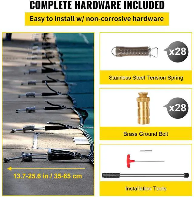 Alt view image 4 of 7 - Pool Safety Cover Fits 16x32ft Rectangle Inground Pools, Safety Pool Cover with 4x10ft Center End Step, Mesh Solid Pool Cover with Drainage Holes for Swimming Pool, Winter Safety Cover, Green