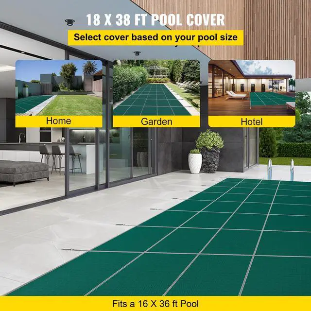 Alt view image 2 of 7 - Pool Safety Cover Fits 16x36ft Rectangle Inground Pools, Safety Pool Cover with Drainage Holes, Mesh Solid Pool Cover for Swimming Pool, Winter Safety Cover, Green