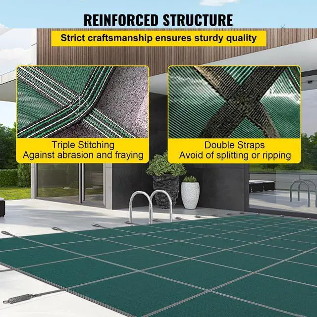 Alt view image 4 of 7 - Pool Safety Cover Fits 16x36ft Rectangle Inground Pools, Safety Pool Cover with Drainage Holes, Mesh Solid Pool Cover for Swimming Pool, Winter Safety Cover, Green