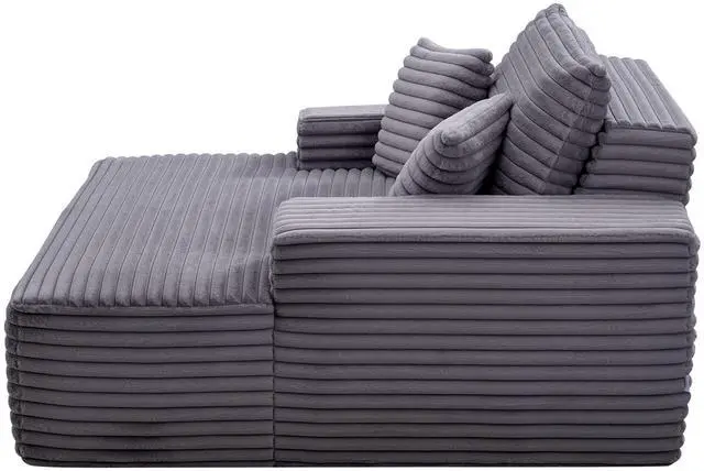 Alt view image 2 of 8 - VEVOR Chaise Lounge Chair, 54 in Boneless Chaise Lounge Indoor, Modern Upholstered Oversized Reading Chair with Throw Pillows & Armrests, Sofa Couch Deep Seat Sleeper for Living Room, Bedroom, Grey