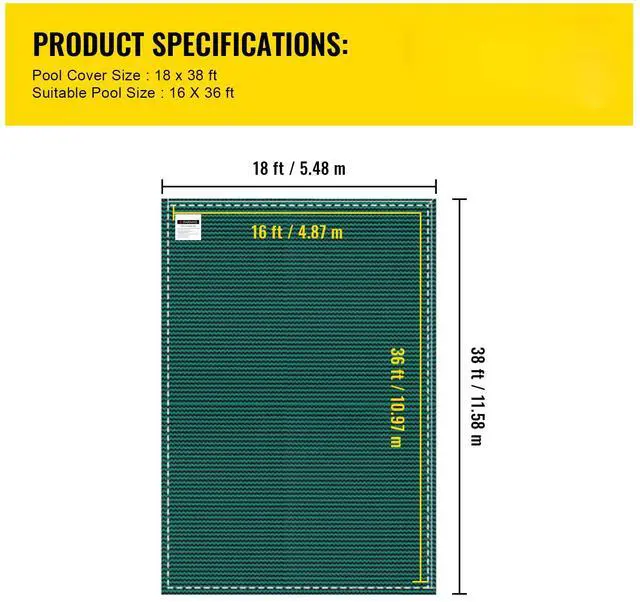 Alt view image 7 of 7 - Pool Safety Cover Fits 16x36ft Rectangle Inground Pools, Safety Pool Cover with Drainage Holes, Mesh Solid Pool Cover for Swimming Pool, Winter Safety Cover, Green