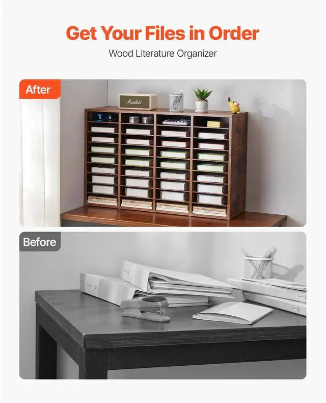 Alt view image 3 of 8 - VEVOR Literature Organizer, 36 Compartments Office Mailbox with Removable Shelves, Wood Mailbox Sorter Particle Board Office Home Classroom Storage, File Sorter for File, Document, Paper, Dark Brown