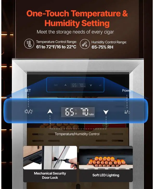Alt view image 3 of 8 - 50L Electric Cigar Humidor Cooler Cabinet 300 Counts with Compressor Cooling