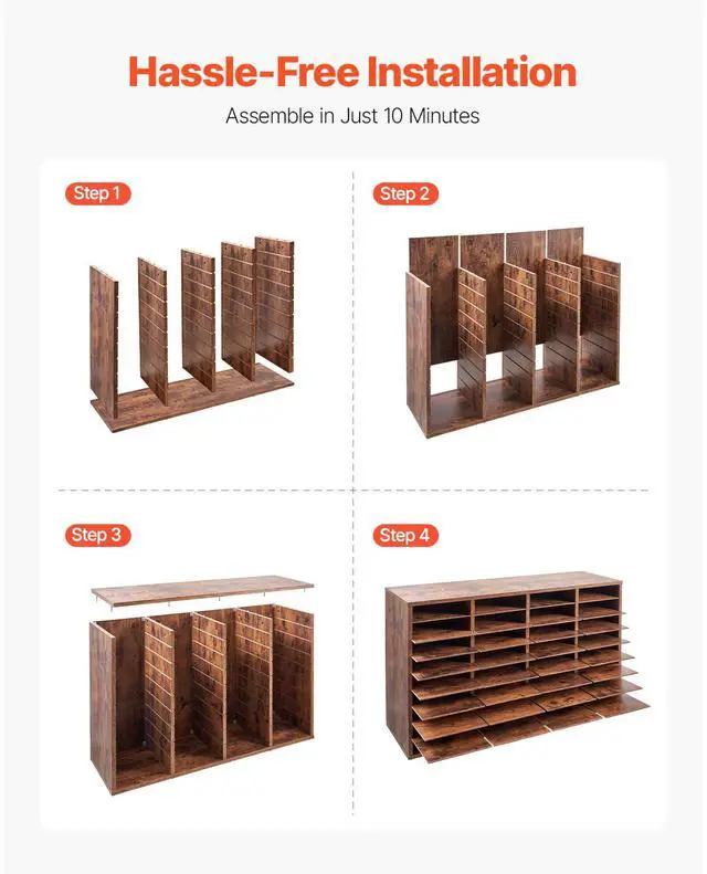 Alt view image 7 of 8 - VEVOR Literature Organizer, 36 Compartments Office Mailbox with Removable Shelves, Wood Mailbox Sorter Particle Board Office Home Classroom Storage, File Sorter for File, Document, Paper, Dark Brown