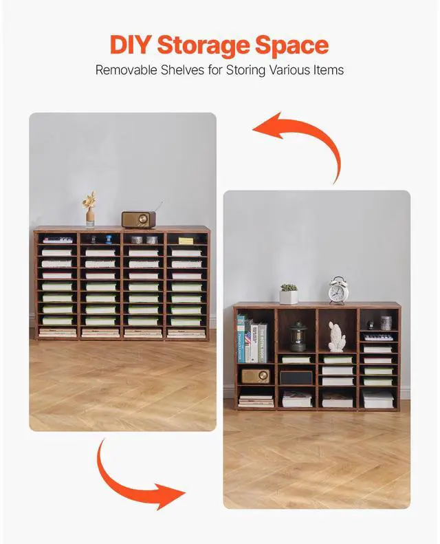 Alt view image 6 of 8 - VEVOR Literature Organizer, 36 Compartments Office Mailbox with Removable Shelves, Wood Mailbox Sorter Particle Board Office Home Classroom Storage, File Sorter for File, Document, Paper, Dark Brown