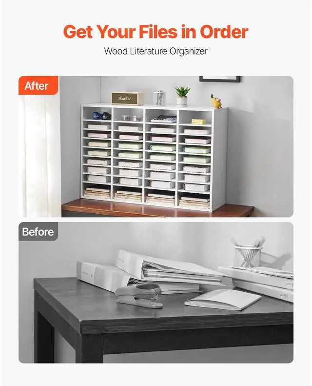 Alt view image 3 of 8 - VEVOR Literature Organizer, 36 Compartments Office Mailbox with Adjustable Shelves, Wooden Mailbox Sorter Medium Density Fiberboard Office Home Classroom Storage for Files, Documents, Papers, White