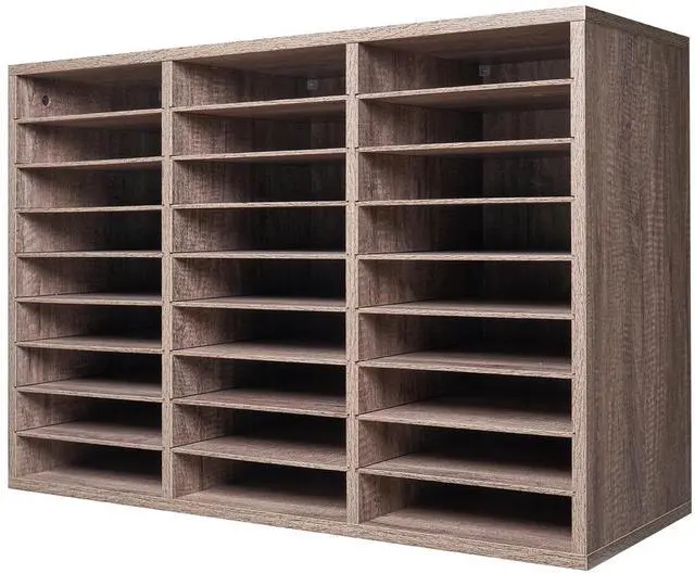 Alt view image 3 of 9 - VEVOR Literature Organizer, 27 Compartments Office Mailbox with Removable Shelves, Wood Mailbox Sorter Particle Board Office Home Classroom Storage, File Sorter for File, Document, Paper, Black-Grey