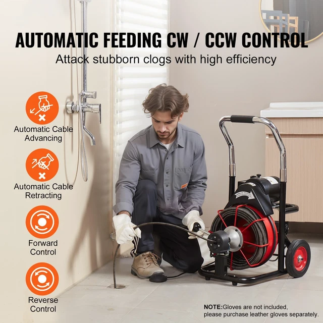 Alt view image 4 of 10 - VEVOR Drain Cleaner Machine Electric Drain Auger 100FT x 3/8 In Auto Feed