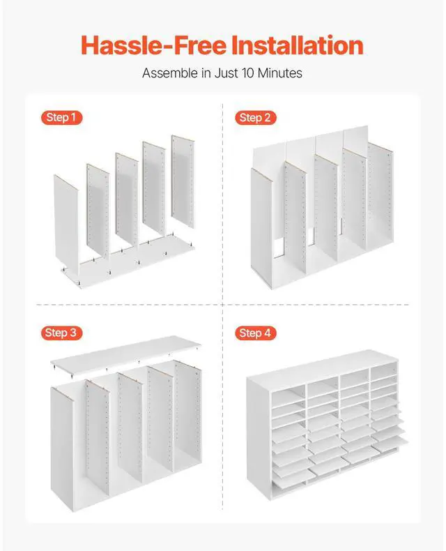 Alt view image 7 of 8 - VEVOR Literature Organizer, 36 Compartments Office Mailbox with Adjustable Shelves, Wooden Mailbox Sorter Medium Density Fiberboard Office Home Classroom Storage for Files, Documents, Papers, White