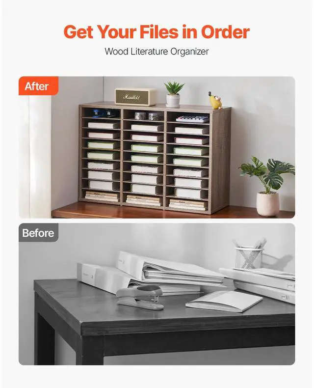 Alt view image 4 of 9 - VEVOR Literature Organizer, 27 Compartments Office Mailbox with Removable Shelves, Wood Mailbox Sorter Particle Board Office Home Classroom Storage, File Sorter for File, Document, Paper, Black-Grey