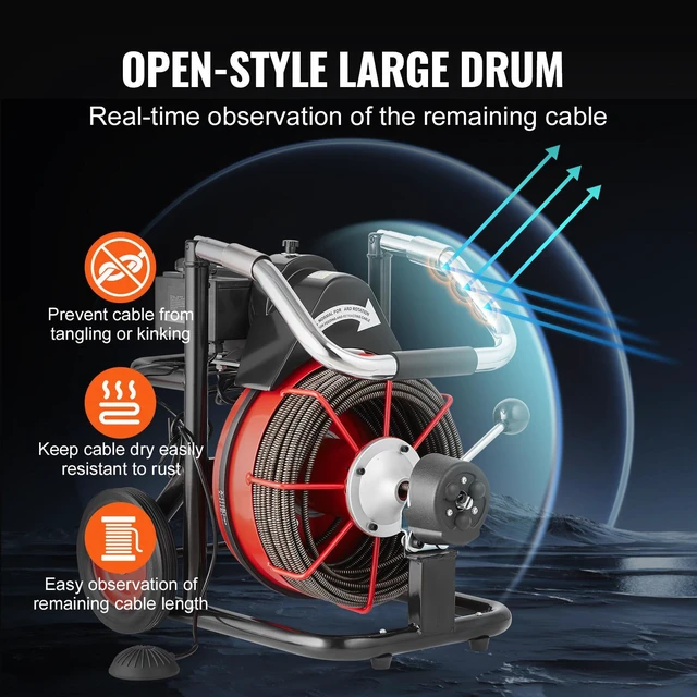 Alt view image 6 of 10 - VEVOR Drain Cleaner Machine Electric Drain Auger 100FT x 3/8 In Auto Feed
