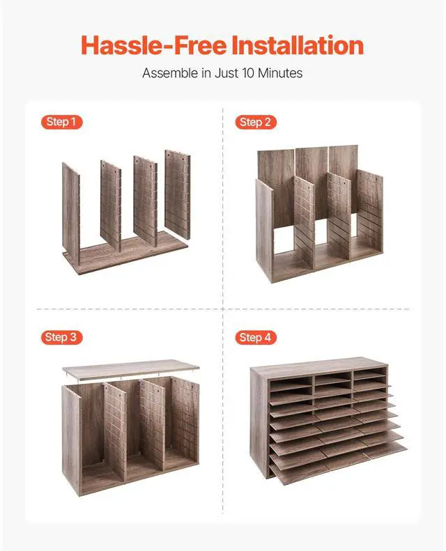 Alt view image 8 of 9 - VEVOR Literature Organizer, 27 Compartments Office Mailbox with Removable Shelves, Wood Mailbox Sorter Particle Board Office Home Classroom Storage, File Sorter for File, Document, Paper, Black-Grey