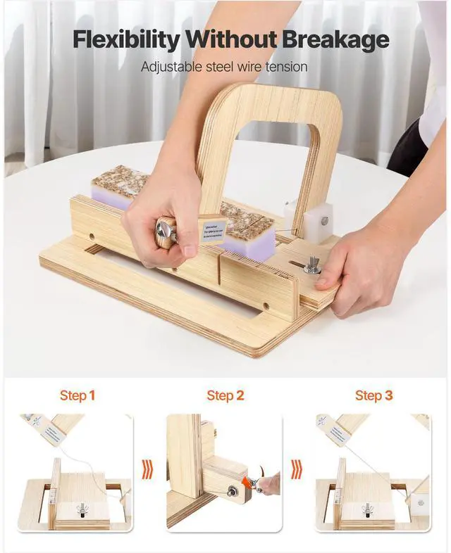 Alt view image 3 of 7 - Soap Cutter, 0-2 inch Adjustable Thickness, Wood Soap Slicer with Stainless Steel Adjustable Wire Tension, with Extra Wires, Multi Handmade Cutter for Candles, DIY Making Cutting Tool
