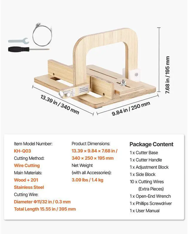 Alt view image 7 of 7 - Soap Cutter, 0-2 inch Adjustable Thickness, Wood Soap Slicer with Stainless Steel Adjustable Wire Tension, with Extra Wires, Multi Handmade Cutter for Candles, DIY Making Cutting Tool