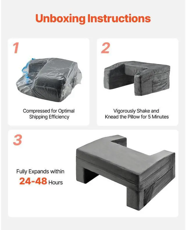 Alt view image 9 of 14 - VEVOR Reading Pillow, Lap Desk Pillow with Washable Cloth, Large Bed Pillow with 2 Pockets and Cup Holder, Memory Foam Bed Rest for Reading, Gaming, Resting, Working, Grey