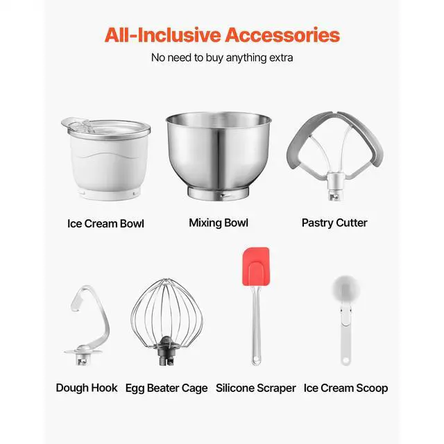 Alt view image 7 of 8 - VEVOR Ice Cream Maker, 1.8 Qt. Capacity, 6-Speed Electric Stand Mixer, with LED Digital Display & Timer, Mixing Paddle, Dough Hook, Splash Guard, for Homemade Frozen Yogurt Fruit Sorbet Gelato, Grey