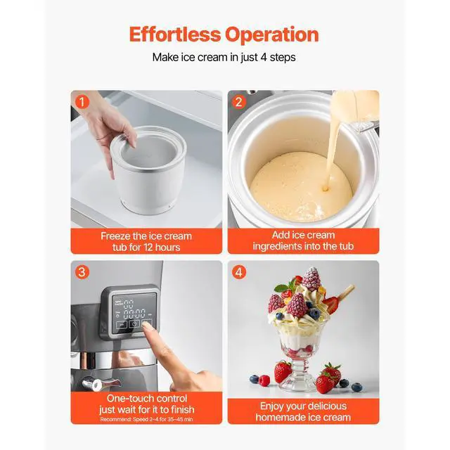 Alt view image 6 of 8 - VEVOR Ice Cream Maker, 1.8 Qt. Capacity, 6-Speed Electric Stand Mixer, with LED Digital Display & Timer, Mixing Paddle, Dough Hook, Splash Guard, for Homemade Frozen Yogurt Fruit Sorbet Gelato, Grey