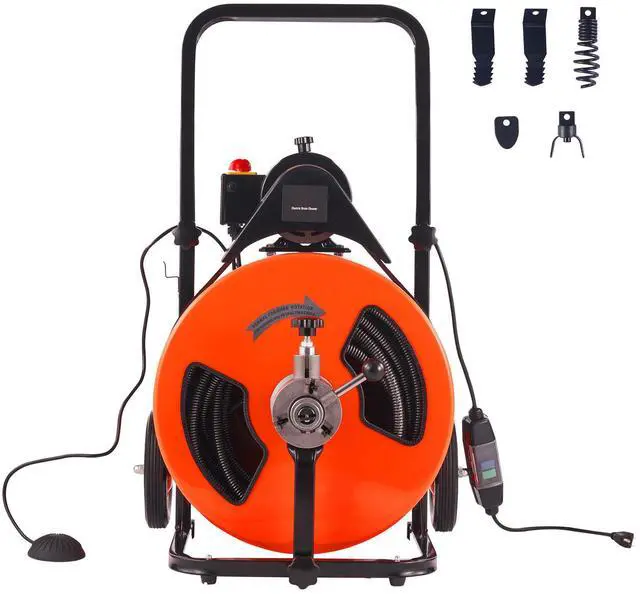 Alt view image 2 of 8 - VEVOR Drain Cleaning Machine 100FT x 3/4 Inch, Sewer Snake Machine Auto Feed, Drain Auger Cleaner with 4 Cutter & Air-Activated Foot Switch for 1" to 4" Pipes