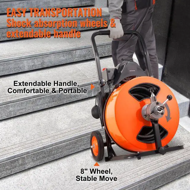 Alt view image 6 of 8 - VEVOR Drain Cleaning Machine 100FT x 3/4 Inch, Sewer Snake Machine Auto Feed, Drain Auger Cleaner with 4 Cutter & Air-Activated Foot Switch for 1" to 4" Pipes