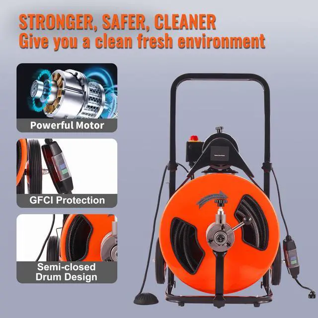 Alt view image 7 of 8 - VEVOR Drain Cleaning Machine 100FT x 3/4 Inch, Sewer Snake Machine Auto Feed, Drain Auger Cleaner with 4 Cutter & Air-Activated Foot Switch for 1" to 4" Pipes