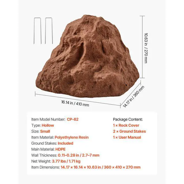 Alt view image 8 of 8 - VEVOR Faux Rock Cover, Outdoor Fake Rock Well Pump Cover, Realistic Natural Texture, Lightweight & Weather-Resistant Polyresin Artificial Boulder for Landscaping Garden Yard Décor, Brown, Small Size