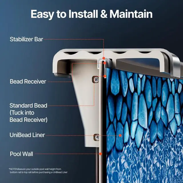 Alt view image 5 of 8 - VEVOR 15 x 30 ft Oval Pool Liner, Unibead Above Ground Pool Liners, 52in Wall Height, Durable Standard Gauge Vinyl, Designed for Steel Sided Above-Ground Swimming Pools