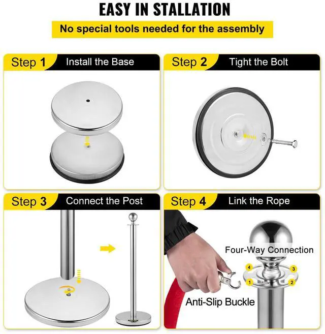 Alt view image 7 of 8 - VEVOR Crowd Control Stanchion, Set of 8 Pieces Silver Stanchion Set, Stanchion Set with 5 ft/1.5 m Red Velvet Rope, Crowd Control Barrier with Sturdy Concrete and Metal Base