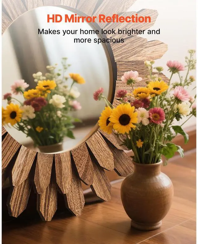 Alt view image 4 of 8 - VEVOR Wall Mirror Decorative 12-inch Rustic Wood Boho Sunburst Wall Mirrors