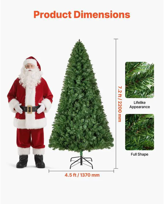 Alt view image 3 of 8 - VEVOR Christmas Tree, 7.2ft Artificial Xmas Tree, Full Holiday Decor Trees with 1346 Branch Tips & Sturdy Metal Base for Home Party Office Decoration