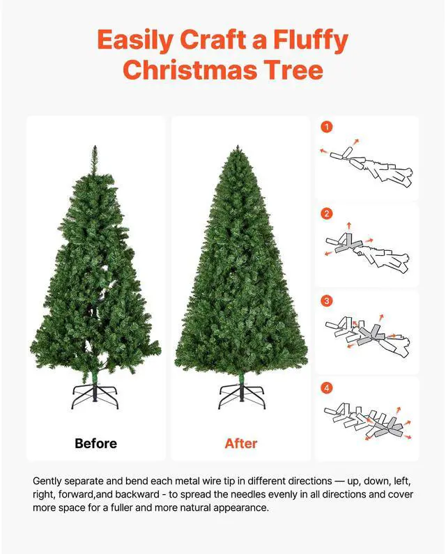 Alt view image 7 of 8 - VEVOR Christmas Tree, 7.2ft Artificial Xmas Tree, Full Holiday Decor Trees with 1346 Branch Tips & Sturdy Metal Base for Home Party Office Decoration
