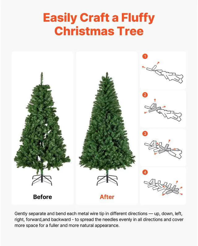 Alt view image 7 of 8 - VEVOR Christmas Tree, 7.2ft Prelit Artificial Xmas Tree, Full Holiday Decor Trees with 470 Colorful LED Lights, 11 Lighting Modes, 1346 Branch Tips & Sturdy Metal Base for Home Party Office Decoration