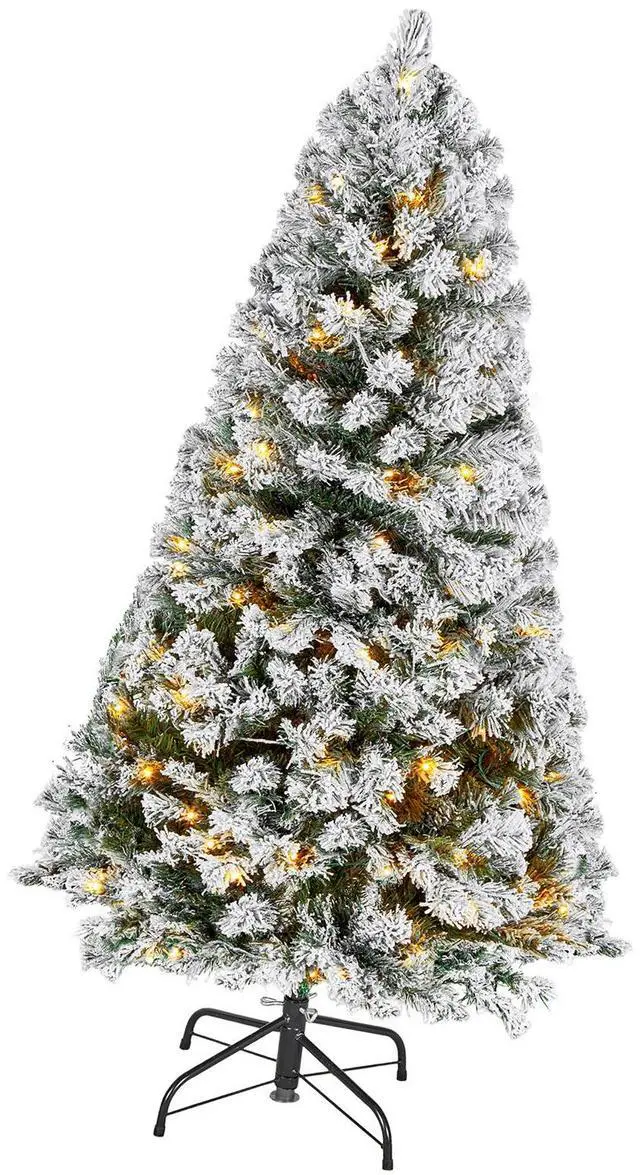 Alt view image 2 of 8 - VEVOR Christmas Tree, 4ft Prelit Flocked Artificial Tree, Full Holiday Xmas Deco Trees with 120 Warm White LED Lights, 8 Lighting Modes & 539 Branch Tips for Home Party Office Decoration