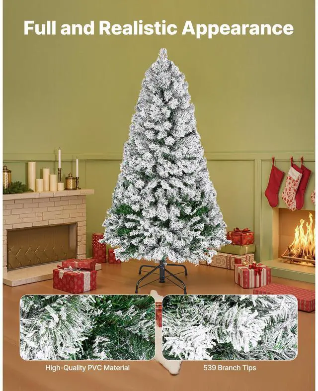 Alt view image 4 of 8 - VEVOR Christmas Tree, 4ft Prelit Flocked Artificial Tree, Full Holiday Xmas Deco Trees with 120 Warm White LED Lights, 8 Lighting Modes & 539 Branch Tips for Home Party Office Decoration