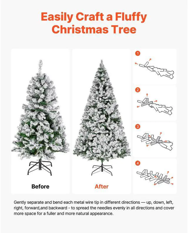 Alt view image 7 of 8 - VEVOR Christmas Tree, 7.2ft Prelit Flocked Artificial Tree, Full Holiday Xmas Deco Trees with 470 Colorful LED Lights, 11 Lighting Modes & 1346 Branch Tips for Home Party Office Decoration