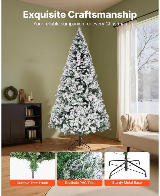 Alt view image 6 of 8 - VEVOR Christmas Tree, 7.2ft Prelit Flocked Artificial Tree, Full Holiday Xmas Deco Trees with 470 Colorful LED Lights, 11 Lighting Modes & 1346 Branch Tips for Home Party Office Decoration