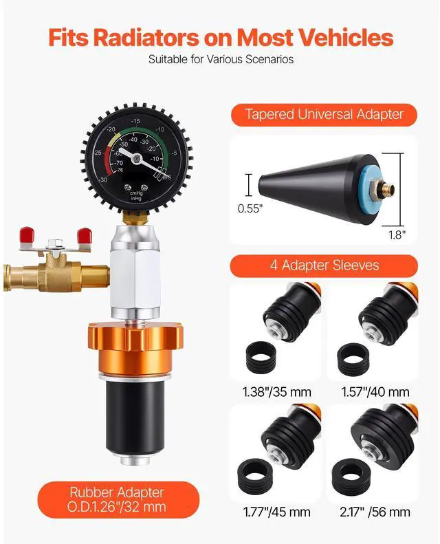 Alt view image 4 of 8 - VEVOR Radiator Vacuum Refill Kit, Automotives Cooling System Vacuum & Purge Fill Tool with Gauge, Portable Radiator Coolant Filling Kit with Toolbox, Universal Fit for Most Cars Vans SUVs and Trucks