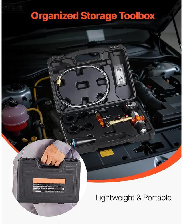 Alt view image 7 of 8 - VEVOR Radiator Vacuum Refill Kit, Automotives Cooling System Vacuum & Purge Fill Tool with Gauge, Portable Radiator Coolant Filling Kit with Toolbox, Universal Fit for Most Cars Vans SUVs and Trucks