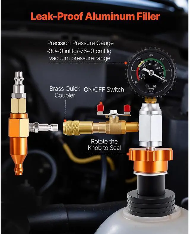 Alt view image 5 of 8 - VEVOR Radiator Vacuum Refill Kit, Automotives Cooling System Vacuum & Purge Fill Tool with Gauge, Portable Radiator Coolant Filling Kit with Toolbox, Universal Fit for Most Cars Vans SUVs and Trucks