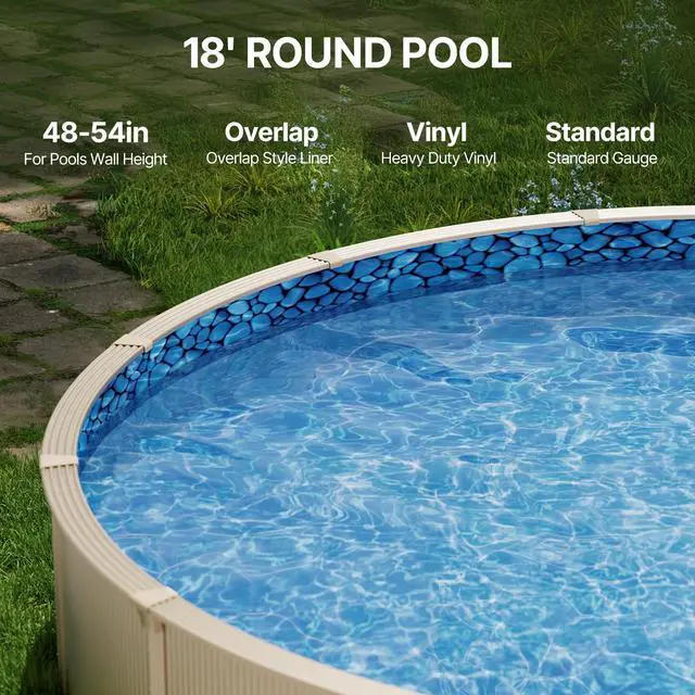 Alt view image 3 of 8 - VEVOR 18-ft Round Above Ground Pool Liner, Overlap Pool Liners, Standard Gauge Vinyl, 48-to-54inch Wall Height, Designed for Steel Sided Above-Ground Swimming Pools