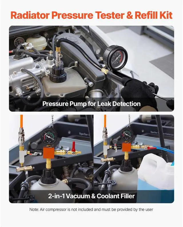Alt view image 3 of 8 - VEVOR Coolant Pressure Tester Kit, 28Pcs Radiator Vacuum Refill Kit with 4 Adapters, Universal Fit, Automotive Cooling System Pressure Tester Kit, with Pressure Pump & Aluminum Alloy Purge Filler