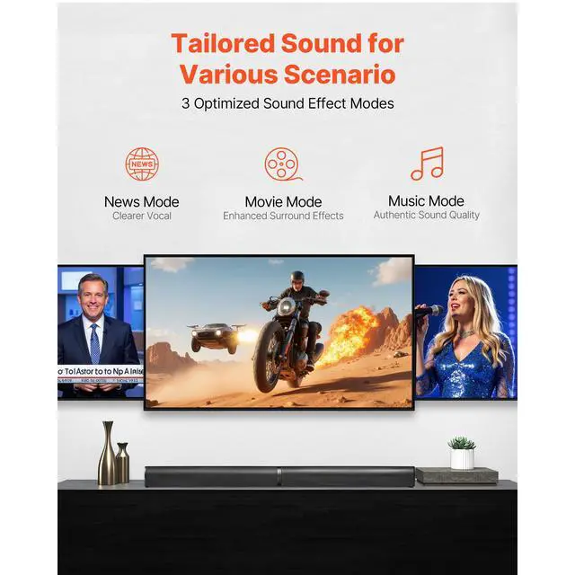 Alt view image 5 of 8 - VEVOR Sound Bar for Smart TV, 2.0 Channel, 32-Inch 2 in 1 Detachable Soundbar TV Speakers, with Bluetooth HDMI AUX USB Connection, Remote Control, 80W Surround Sound System, for Home Theater Audio