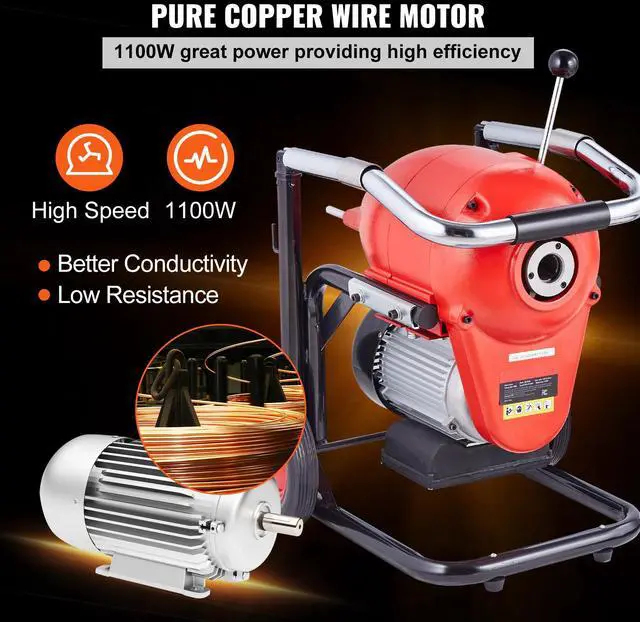 Alt view image 5 of 7 - Drain Cleaner Machine 120FT x 6/5 Inch, 1100W Electric Sewer Snake Auger Manual Feed - with 6 Cutters and CW/CCW Control for 4" to 8" Pipes